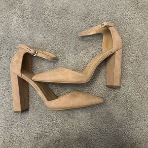 Tan/blush suede block heel